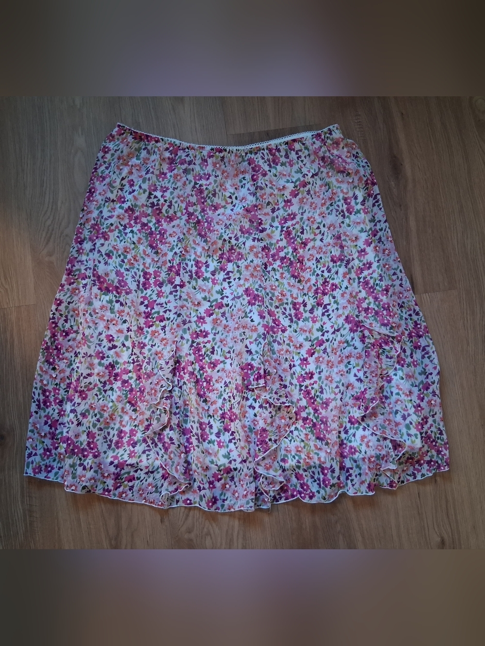 Notations Pink Floral Circle Ruffle Skirt